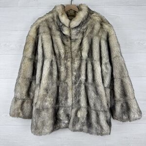 Vtg Gallery Faux Fur Coat Jacket Women L Gray Eskimo Y2K Lined Soft Old Money